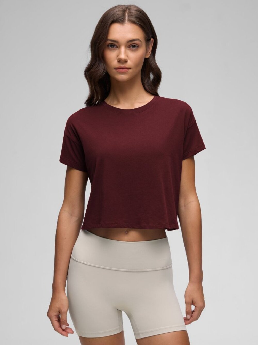 Pima Cotton Crew Neck Cropped Short Sleeve